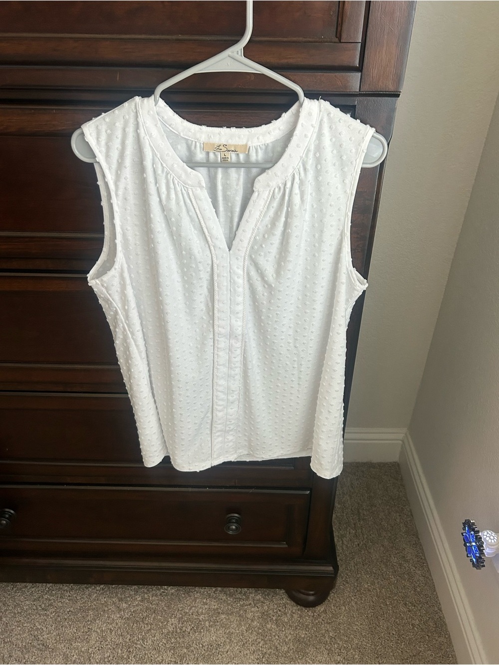 Sleeveless White Swiss Dot Blouse by St. John's Bay